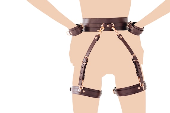 Custom Handmade Bordo Leather Waist Garter Belt and Cuffs Set(792 Color  Variations, Nickel-free Plated Hardware,one PRICE for All SIZES)