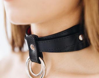 Handmade leather custom choker collar with two O-ring(792 color variations nickel-free plated hardware one price for all sizes)