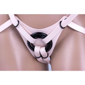 Light Pink Leather strapon harness for pegging(396 color variations, 3 rings included, nickelfree plated hardware, custom made to your size)