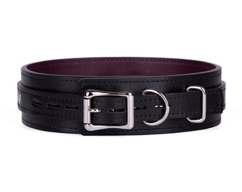 Custom Sized 792 color variations to choose from Black-Bordo leather locking collar choker - One price for all sizes.