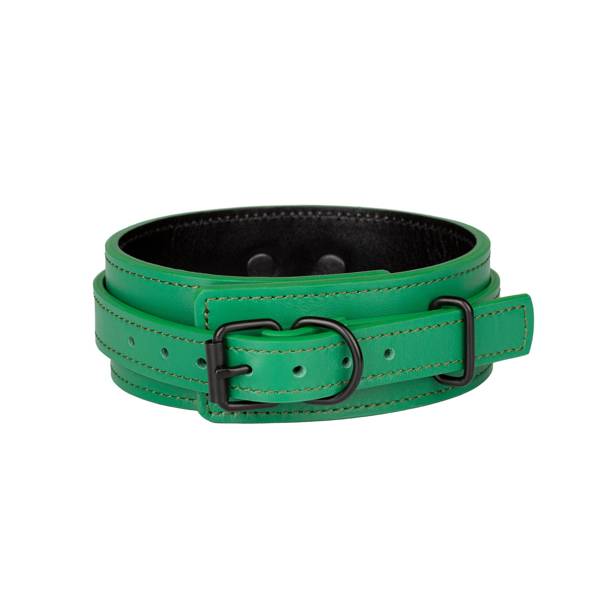 Handmade Green Leather collar and leash set ( 792 color variations, nickel-free plated hardware, one price for all sizes )