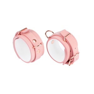 Handmade Pink-White leather wrist cuffs for men and women (792 color variation  nickel-free hardware made to size)