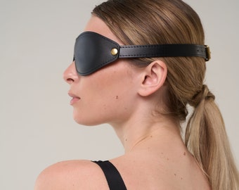 Benda in pelle nera per adulti, maschera per dormire (72 varianti di colore, realizzata su misura)