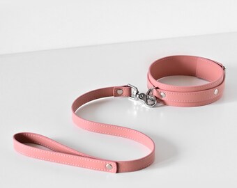 Personalized Leather Collar and Long Leash Set, Custom Sub Choker, Kitten Play Gear, Discreet Submissive Necklace, Bondage Lead Gift
