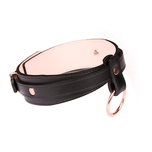 Handmade Black-Light-Pink leather custom choker collar with O-ring(792 color variations nickel-free plated hardware one price for all sizes)