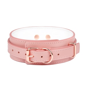 Handmade Pink-White Leather Custom Collar choker ( 792 color variations one price for all sizes nickel-free hardware ) anniversary gift.