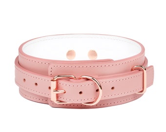 Handmade Pink-White Leather Custom Collar choker ( 792 color variations one price for all sizes nickel-free hardware ) anniversary gift.