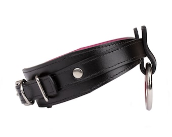 Handmade leather custom choker collar with O-ring (792 color variations nickel-free plated hardware one price for all sizes)