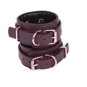 Custom Bordo-Black leather cuffs for men & women(792  color variations  nickelfree hardware made to size) anniversary gift