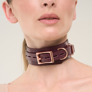 Handmade Bordo leather custom locking choker collar (792 color variations lockable buckle one price for all sizes) anniversary gift.