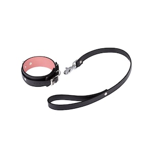 Handmade Black-Pink leather custom locking choker collar with leash set (792 color variations lockable buckle one price for all sizes)