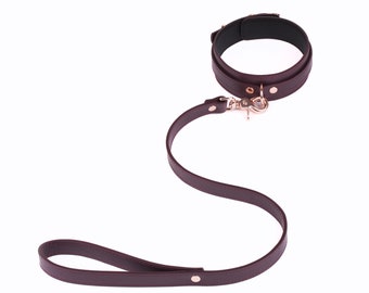 Handmade Bordo Leather collar and leash set(792 color variations, nickel-free plated hardware, one price for all sizes)