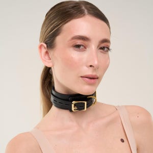Handmade locking Black leather slave collar choker - Custom Sized, 792 color variations, lockable buckles.