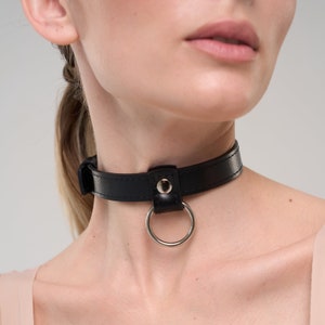Handmade Black leather choker day collar with O ring  (792 color variations nickelfree hardware ONE PRICE for all SIZES)
