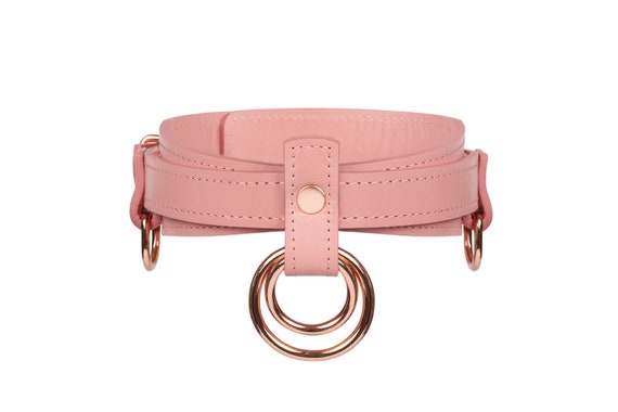 Premium leather custom choker collar with O-rings and two D-rings, 1350 color variations nickel-free plated hardware one price for all sizes