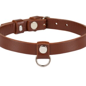 Handmade Brown leather custom discreet public day D-ring choker collar(121 color variations, ONE PRICE for all SIZES)