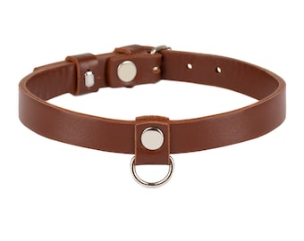 Handmade Brown leather custom discreet public day D-ring choker collar(121 color variations, ONE PRICE for all SIZES)