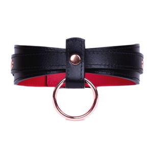 Handmade Black-Red leather custom choker collar with O-ring (792 color variations nickel-free plated hardware one price for all sizes)