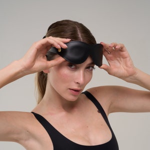 Black Leather blindfold for adult, eye sleep mask ( 72 color variations, made to your size )