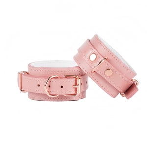 Custom Pink-White leather cuffs for men & women(792  color variations  nickelfree hardware made to size) anniversary gift