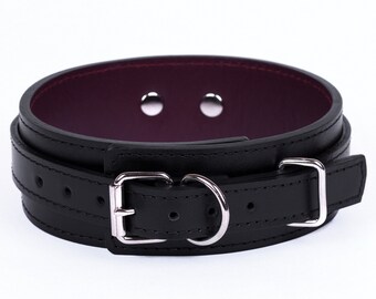 Handmade Black-Bordo Leather Custom Collar choker ( 792 color variations one price for all sizes nickel-free hardware) anniversary gift.