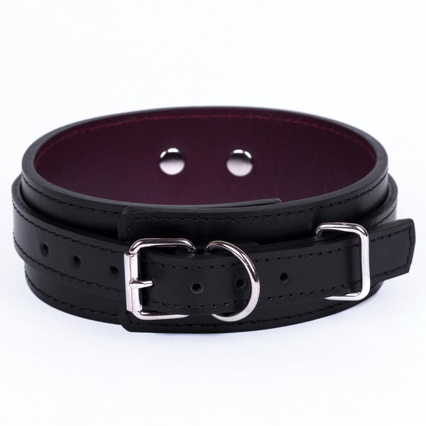 Handmade Black-Bordo Leather Custom Collar choker ( 792 color variations one price for all sizes nickel-free hardware) anniversary gift.