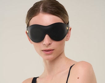 Benda in pelle nera per adulti, maschera per dormire (72 varianti di colore, realizzata su misura)
