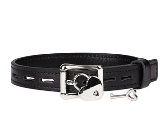 Handmade Black leather custom choker day lockable collar with padlock  (121 color variations lockable buckle one price for all sizes)