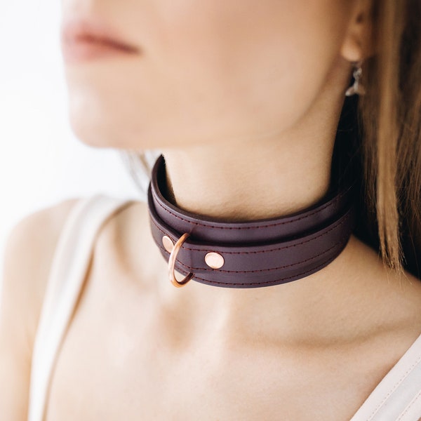 Handmade leather custom choker collar (792 color variations nickel-free plated hardware one price for all sizes) anniversary gift