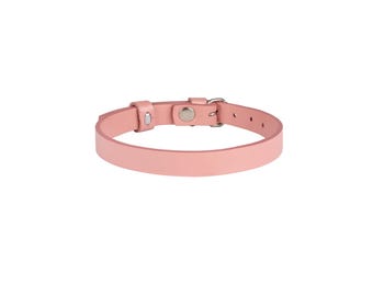 Plain Pink Leather Day Collar. Custom Handmade Minimalist Strap Choker, Submissive Kitten Play Necklace, Discreet Genuine Leather Gift