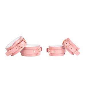 Custom Handmade Leather Hand&Ankle Cuffs Set – Adult Bondage Restraints – 12 Leather Colors – 6 Nickel-Free Hardware Options – Made to Size