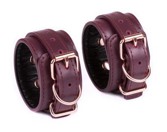 Handmade Bordo-Black leather wrist cuffs for men and women (792 color variations nickelfree hardware made to size)