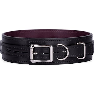 Handmade Black-Bordo leather custom locking choker collar (792 color variations lockable buckle one price for all sizes) anniversary gift.