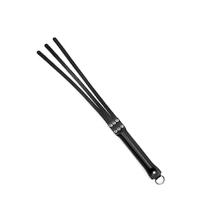 Handmade leather spanking tool with three straps flogger with firm handle - 792 color variations perfect for soft spanking (Squid)
