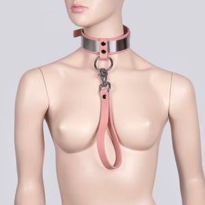 Custom Leather Collar with Short Leash: Stainless Steel Hardware, 12 Colors