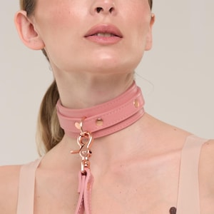 Handmade Pink-White Leather Custom Collar choker ( 792 color variations one price for all sizes nickel-free hardware ) anniversary gift.