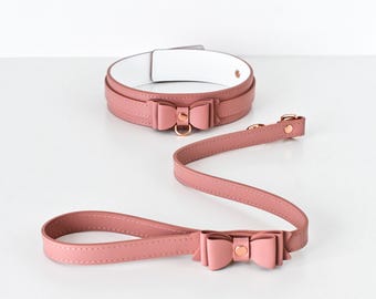 Premium Handmade Leather Collar and Long Leash with Bow – 792 Color Variations – One Price for All Sizes – Fashion & Costume Accessory