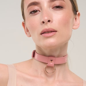 Handgemaakte roze leren choker dagkraag met O-ring (792 kleurvariaties nikkelvrije hardware EEN PRIJS voor alle MATEN)