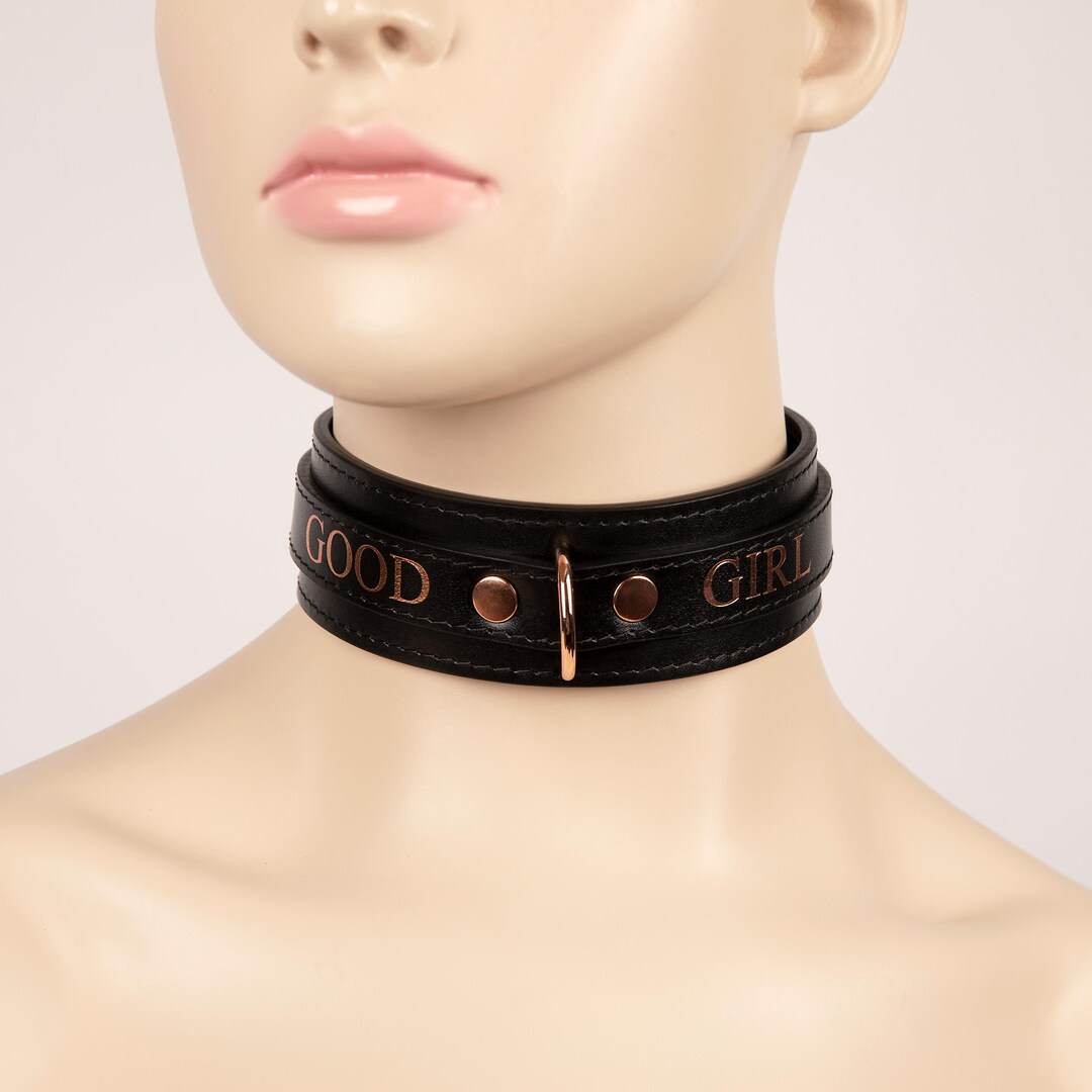 thumbnail image 2 of Custom Leather BDSM Collar Choker - Personalized Name Necklace - The Black Feline 2 of 4