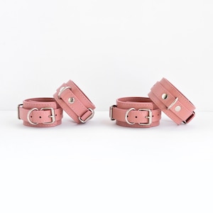 Custom Handmade Leather Hand & Ankle Cuffs Set , 15 Leather and 6 Hardware Colors, Nickel-Free Plated, Made to Your Size, Custom Fit Gear
