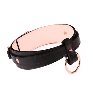 Handmade Black-Light-Pink leather custom choker collar with O-ring(792 color variations nickel-free plated hardware one price for all sizes)