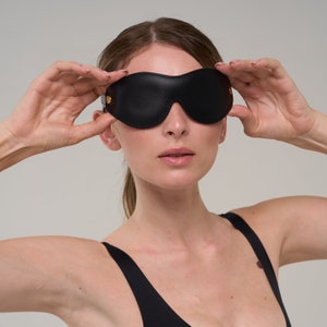 Black Leather mask blindfold for adult, eye sleep mask ( 72 color variations, made to your size )