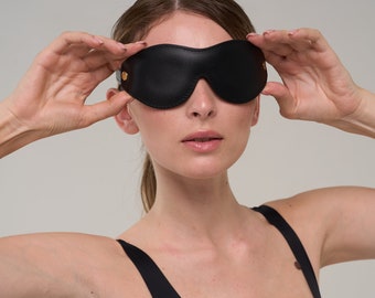 Black Leather mask blindfold for adult, eye sleep mask ( 72 color variations, made to your size )