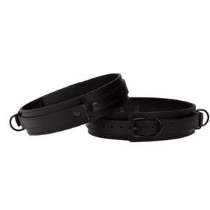 Handmade Black leather custom Thigh cuffs (792 color variations nickel-free plated hardware one price for all sizes) anniversary gift.