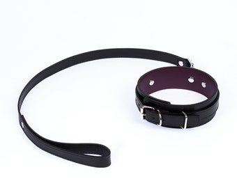 Set completo di collare e guinzaglio in pelle, pettorina integrale, polsini e cavigliere regolabili, giarrettiere per cosce, completo intimo a prezzo unico.