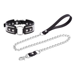 Custom Leather & Stainless Steel Collar with Chain Leash - 12 Colors