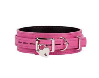 Handmade Purple-Black leather custom locking collar choker with padlock (121 color variations, lockable buckle one price for all sizes)