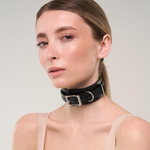 Handmade locking Black leather slave collar choker - Custom Sized, 792 color variations, lockable buckles.