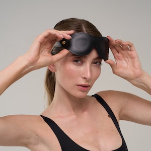 Black Leather blindfold for adult, eye sleep mask ( 72 color variations, made to your size )