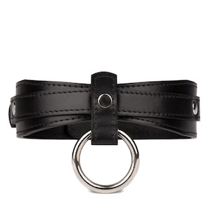 Handmade Black leather custom choker collar with O-ring (792 color variations nickel-free plated hardware one price for all sizes)